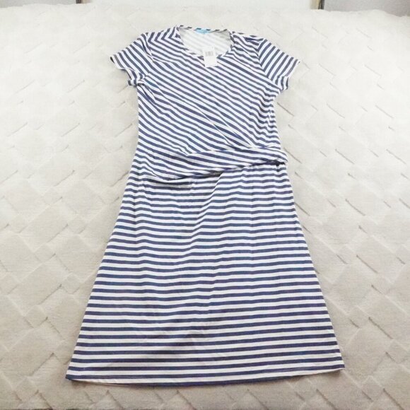 J. McLaughlin Catalina Cloth Faux Wrap Dress Womens Large Striped Blue White - Picture 1 of 11